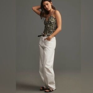 NEW ANTHROPOLOGIE PORRIDGE Malena Tie-Neck Ruched Tank Top in Guacamole